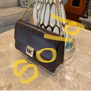 MICHAEL KORS SONIA MEDIUM SNAKE EMBOSSED FAUX LEATHER SHOULDER BAG MERLOT